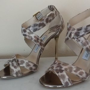Jimmy Choo leopard shimmer leather lottie gold